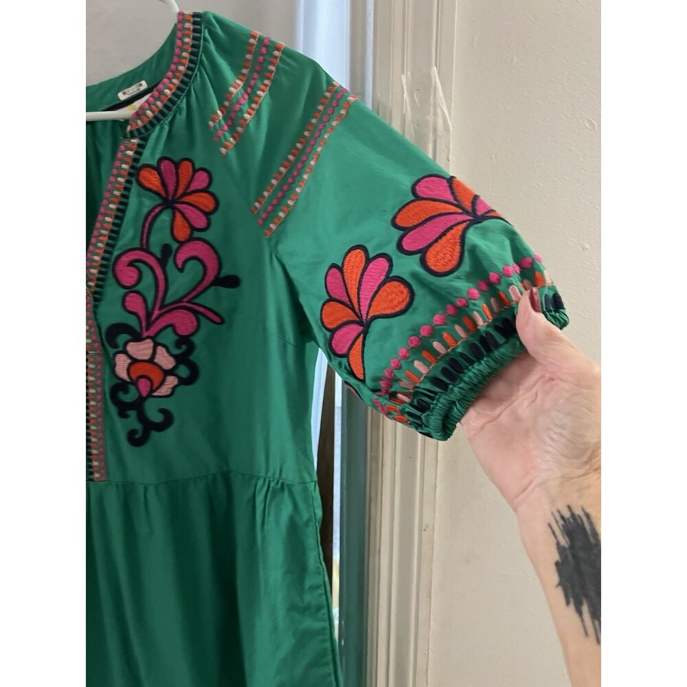 Boden Green Floral Embroidered Natalie Tiered Maxi Dress Sz 2 Boho Peasant - Picture 3 of 8